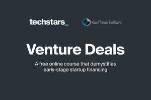 Venture Deals in white copy on black background