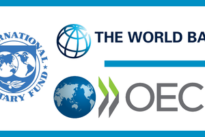 collection of the logos of the International Monetary, the Organisation for Economic Co-operation and Development, and the World Bank
