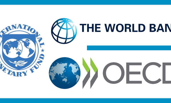 collection of the logos of the International Monetary, the Organisation for Economic Co-operation and Development, and the World Bank