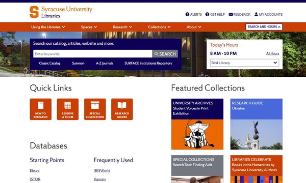 screen shot of website home page